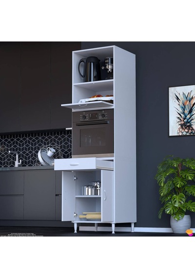 Modilayn Jolly Ankastre Dolap 60x239.7x56 Cm : 1 Çekmece, 3 Kapak, 4 Göz Raflı Mutfak, Kiler Dolabı Beyaz Modilayn Jolly Ankastre Dolap 60x239.7x56 Cm : 1 Çekmece, 3 Kapak, 4 Göz Raflı Mutfak, Kiler Dolabı Beyaz