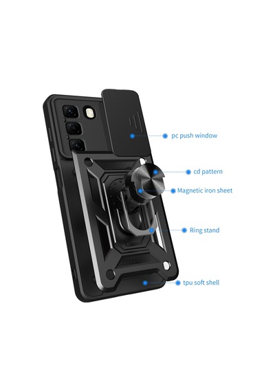 Teleplus İnfinix Hot 60i 4g Kılıf Magnetik Standlı Kamera Korumalı Slide Sürgülü Cover Kapak Siyah