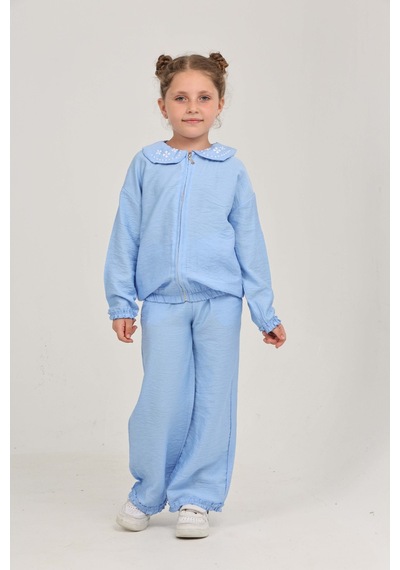 Toontoy Kids Toontoy Kız Çocuk Yaka Nakışlı Eşofman Takım Açık Mavi