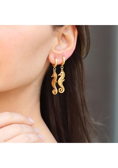 Deniz Atı Gold Gümüş Küpe Gümüş