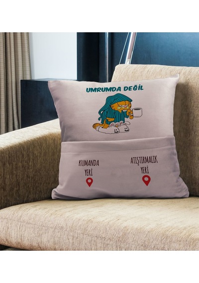 Bk Gift Eğlenceli Tasarımlı Organizer Kumanda Ve Atıştırmalık Cepli Pembe Kırlent Yastık- 6, Ev Dekoru, Ev Hediyesi Sarı