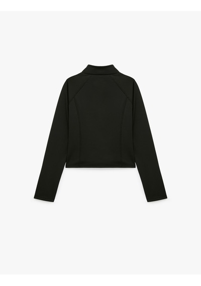 Koton Slim Fit Uzun Reglan Kollu Dikiş Detaylı Fermuarlı Spor Sweatshirt Siyah 7wak10015nk