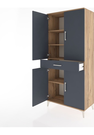 Hyperion Dolap 4 Raflı Tek Çekmeceli 4 Kapaklı 88x44x195 Çam-... Çam