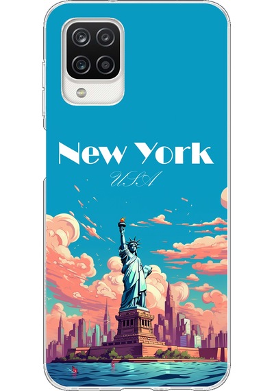 Samsung Galaxy A12-m12 Uyumlu Özgürlük Heykeli New York Baskılı Silikon Kılıf Renkli