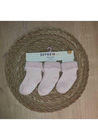 Defne Baby 3 Çift Havlu Pamuklu Kaydırmaz Taban Kışlık Kız Çocuk Ve Bebek Soket Çorap-805 Pembe