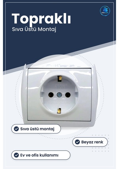 Sıva Üstü Topraklı Priz Ev Ofis Duvar Elektrik Tesisat Malzemesi
