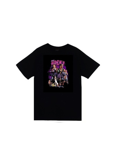 Stoned&Fame Asap Rocky Baskılı Unisex %100 Pamuk Siyah T-shirt SIYAH