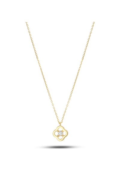 Debora Jewelry 14 Ayar Altın Zirkon Taşlı Yonca Kolye