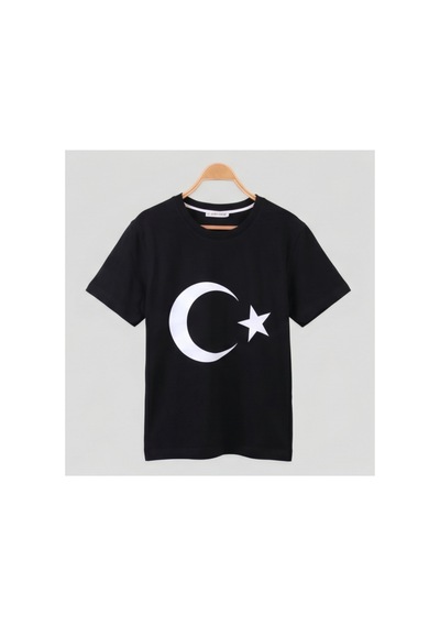 Mavi Boncukk Unisex Atatürk, Türk Bayrağı Ve İmzalı Baskılı Kısa Kollu Bisiklet Yaka Tişört Kırmızı