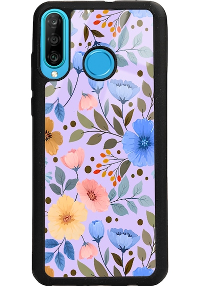 Huawei P30 Lite Çiçek Bahçesi Tasarımlı Glossy Telefon Kılıfı Çok Renkli