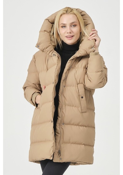 Pique Kadın Mont Geniş Yakalı Ribana Detaylı Oversize Kadın Mont Melody Kadın Mont K.bej