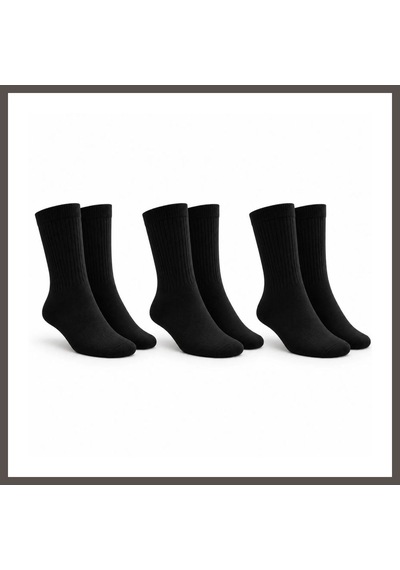 Bezos Unisex Siyah Soket Çorap 3'lü Set Düz Basic Ribanalı Günlük Spor Esnek Rahat Uzun Çorap Konforlu Set Nxrlvng