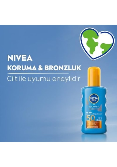 Sun Spf50 Koruma Ve Bronzluk Güneş Spreyi 200ml, Doğal Bronzluk, Suya Dayanıklı,melanin