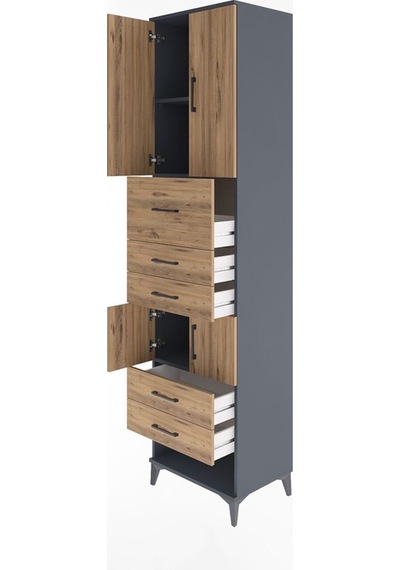 Hyperion Dolap 3 Raflı 5 Çekmeceli 4 Kapaklı 60x44x243 Antrasit-çam Antrasit