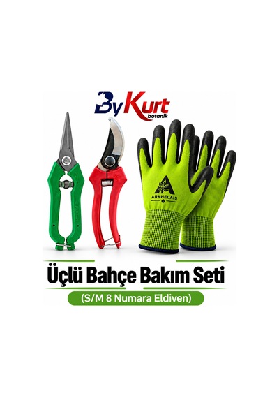 Bahçe Bakım Seti Üçlü Budama Makası Hasat Makası Eldiven 3 Parça - S/m / Yeşil