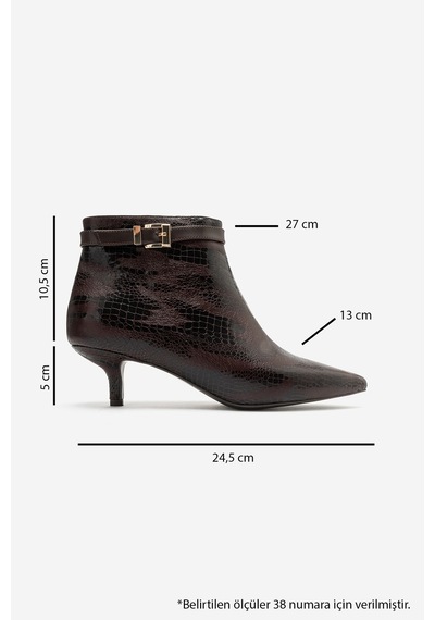 Luvi Shoes Juxon Kahverengi Desenli Tokalı Kadın Kısa Topuklu Bot