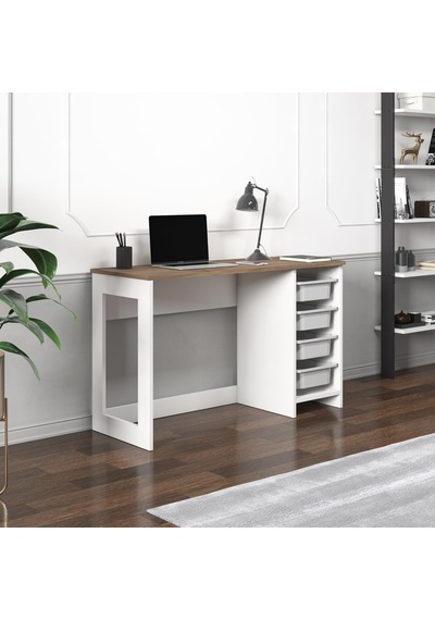 Hero Modern Çalışma Masası - 120 Cm, Beyaz/antik Ceviz Diğer