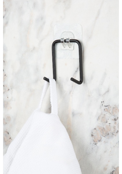MultiStore Yapışkanlı Çift Kancalı Banyo Mutfak Askısı Metal Askılık Duvar Askı Organizer Siyah