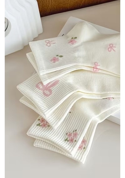 Hitit Socks Kadın 5 Çift Premium Karışık Çiçek Desenli Kısa P... Çok Renkli