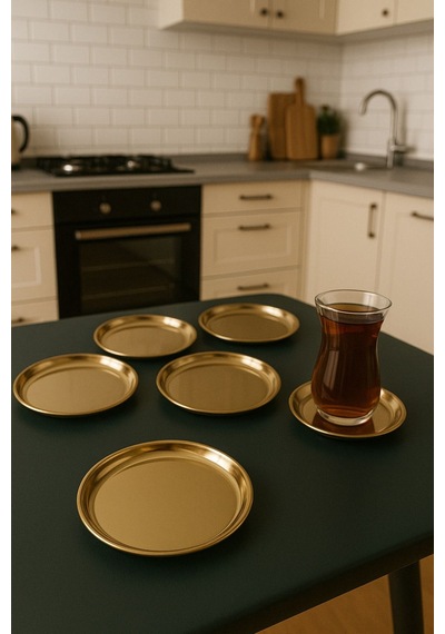 6 Adet 12 Cm Gold Yuvarlak Paslanmaz Çelik,lokumluk,ikramlık, Pasta Servis,kahve Fincan Altlığı Gold