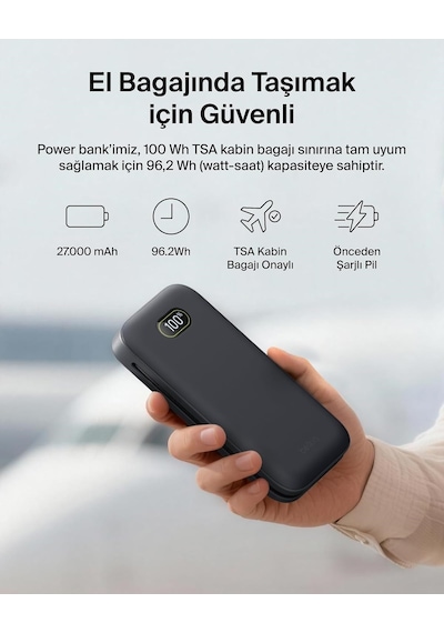 Belkin Bpb040hqch Ultracharge Pro 27.000mah 240w Dahili Usb-c Kablolu Dijital Göstergeli Laptop Powerbank - Antrasit Siyah
