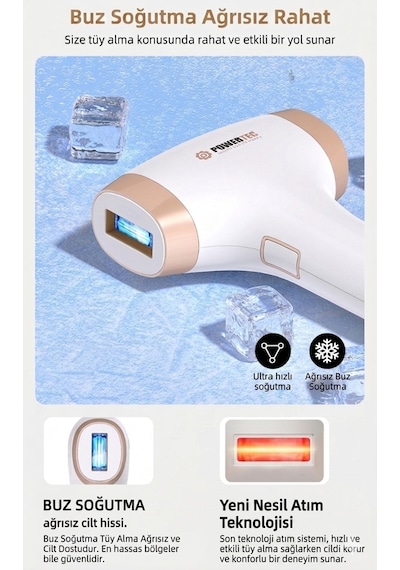 Powertec TR-9999 Ipl Lazer Epilasyon 999.999 Atım Otomatik/Manuel 9 Modlu Buz Başlıklı & Taşıma Çantası Beyaz