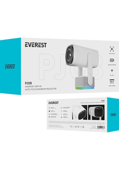 Everest Pj08, Beyaz, 150 Led Lümen, 1280x720, 1xhdmı, 1xusb, Wifi, Bluetooth, 30.000 Saat Led Ömrü, 6w Speaker, 5200mah Batarya, Taşınabilir, Android 11, 4k Destekli Projeksiyon Cihazı Everest Pj08, Beyaz, 150 Led Lümen, 1280x720, 1xhdmı, 1xusb, Wifi, Bluetooth, 30.000 Saat Led Ömrü, 6w Speaker, 5200mah Batarya, Taşınabilir, Android 11, 4k Destekli Projeksiyon Cihazı