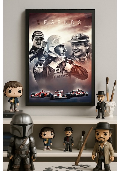 Formula 1 Efsaneler Siyah Ahşap Çerçeveli Poster, Dekoratif Araba Duvar Tablosu