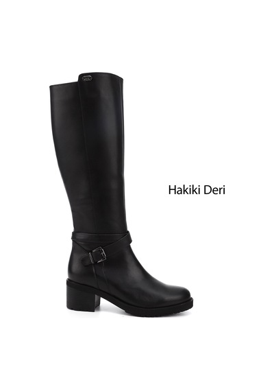 Gönderi(R) Gönderi R Kadın Siyah Fermuarlı Kalın Topuklu Hakiki Deri Çizme Dkzc61343575 Siyah
