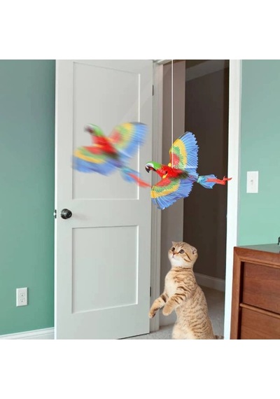 43x25 Cm Müzikli 2 Adet Kullanıma Uygun Uçan Papağan Kedi Oyuncağı