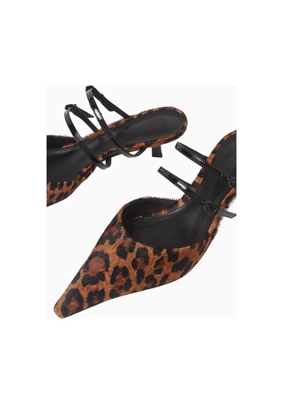 Schutz Fresh Boho 53mm Topuklu Leopar Desenli Deri Mules, Şık Ve Cesur Tasarım Kahverengi