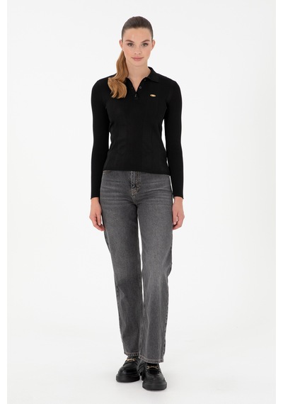 U.S. Polo Assn. Kadın Siyah Polo Yaka Kazak 50297087-VR046