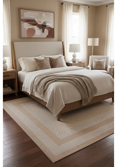 Beyaz Bej Modern Yıkanabilir Antibakteriyel Salon Halısı - Yo11543b Beyaz - Bej