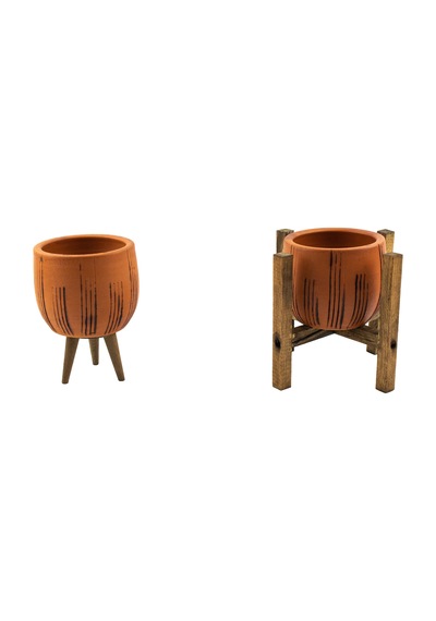 Bitki Tasarımı Ev Dekorasyon Siyah Çizgi Desenli Terakota Toprak Saksı Saksılık Salon Çiçeklik İkili Set 3 Ayaklı, 4 Ayaklı 12 Cm