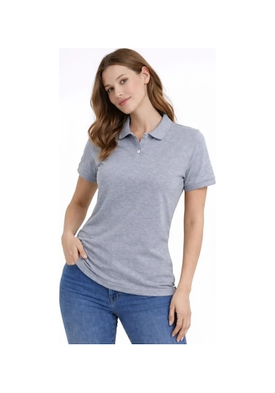 Buğrahayalin Pike Kumaş Düğmeli Yaka Regular Rahat Günlük Kısa Kol Tişört T-shirt - Gri Gri