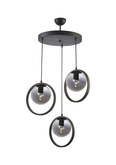 Nina Modern Salon - Mutfak - Yatak Odası Metal Halkalı Kapalı Camlı Üçlü Avize Füme Füme