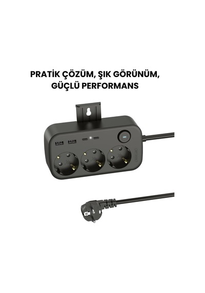 3'lü Priz + 4 Usb 2 Type-c + 2 Usb-a Çoklayıcı Duvara Monte Edilebilir, Aç/kapa Anahtarı, Akım & Kısa Devre Koruma, Yüksek Güç