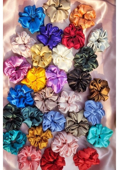 Saten Toka 5 Adet Karışık Renk Saten Simit Toka Scrunchies Karışık Renkli