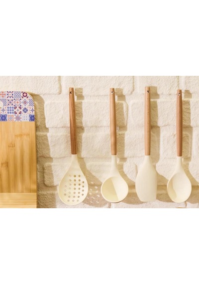 Bambu Saplı Silikon Uçlu 4 Parça Mutfak Servis Seti