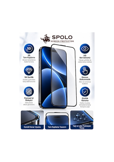 Spolo İphone 17 Pro Max 5d Tam Kaplayan Ekran Koruyucu 9h Sertlik, Hd Görüntü, Hassas Dokunmatik