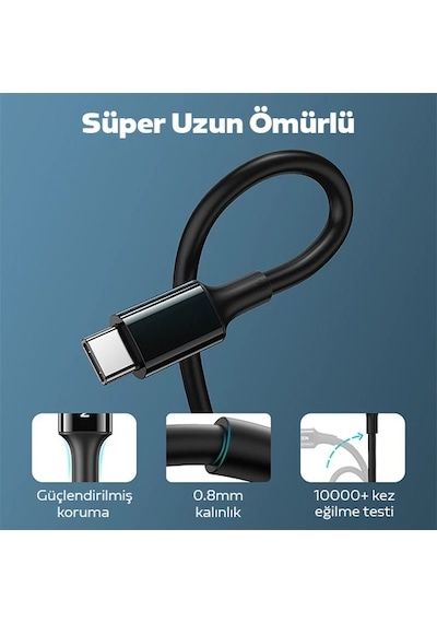 Ally Usb Type-C Pd3.1 100W(20V-5A) Hızlı Veri Şarj Kablosu 1Metr-Siyah Ally Usb Type-C Pd3.1 100W(20V-5A) Hızlı Veri Şarj Kablosu 1Metr-Siyah