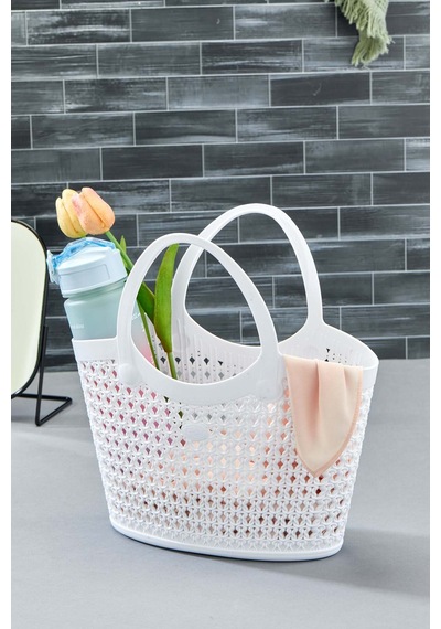 Silikon Premium Kolay Saklanabilir Sepet Çanta Organizer, 5,5lt, 30x17x31cm Silikon Beyaz 30 X 17 Tr Diğer