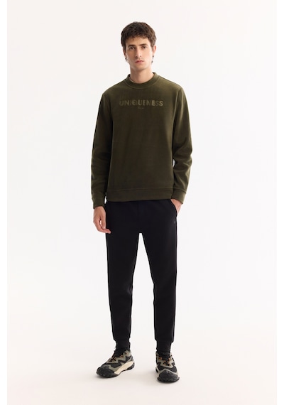 Avva Erkek Haki Bisiklet Yaka Soft Touch Baskılı Polar Regular Fit Sweatshirt A52y1269