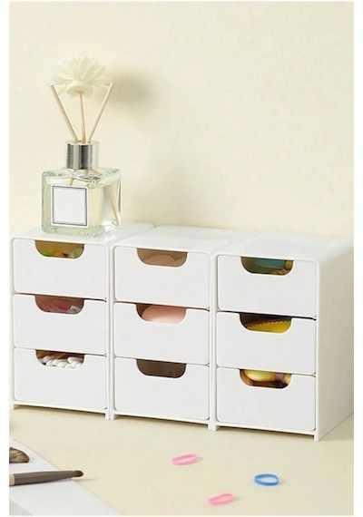 Tidy 2 Adet Mini Çekmece Organizer 3 Çekmeceli Çok Amaçlı Düzenleyici-takı Hobi Aksesuar Organizeri Beyaz