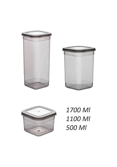 Kapris Erzak Saklama Kabı 3'lü 1700 + 1100 + 500 ML Antrasit