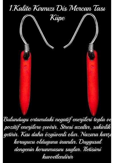 Sertifikalı Kırmızı Diş Mercan Taşı Doğal Taş Küpe Çok Renkli