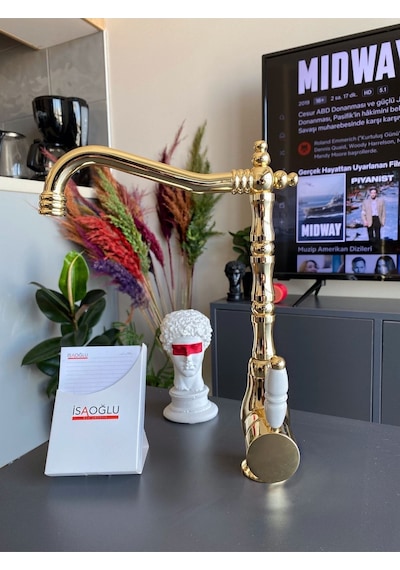 İsaoğlu Yapı Altın Rustik Mutfak Bataryası Gold Evye Bataryası Rustik Mutfak Musluğu Gold