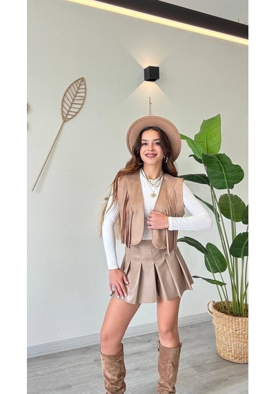 Modadua Püskül Detaylı Modern Yelek Güçlü Ve Özgür Stil-vizon Çok Renkli