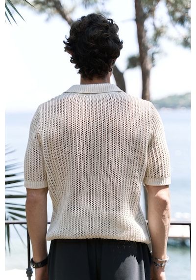 Mai Collection Mai Studios Co. Robert Erkek Polo Yaka Naturel Triko T-shirt Naturel