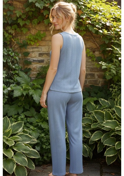 Siyah İnci Pointel Ajurlu/delikli Kolsuz Örme Pijama Takım26120566 İndigo